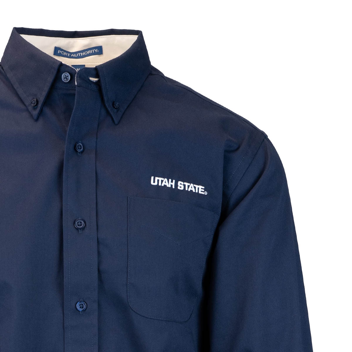 Men's Utah State Embroidered Button Up Dress Shirt Navy